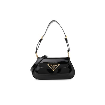 PRADA VERNICE TRIANGLE LOGO FLAP ADJUSTABLE STRAP SHOULDER BAG BLACK 1BD355 (24*11*4cm) 